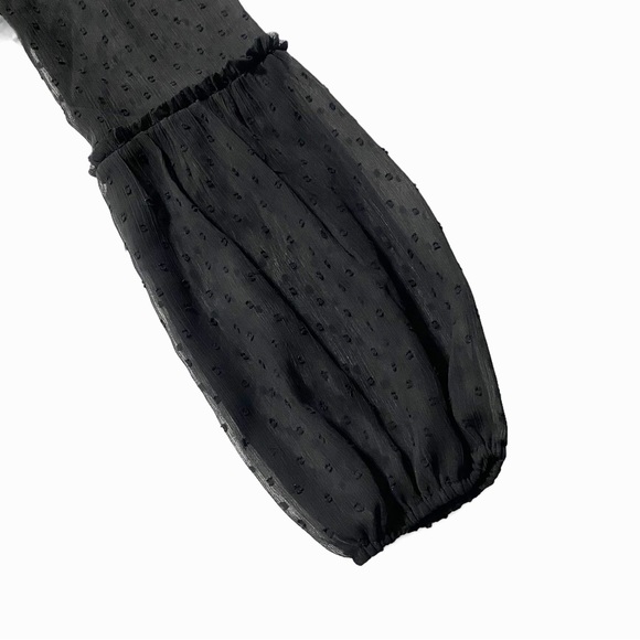 JAPNA ~ Black Ruffled Trim Dress W/Mock Neck & Sheer Balloon Sleeves Size Large - Picture 3 of 8